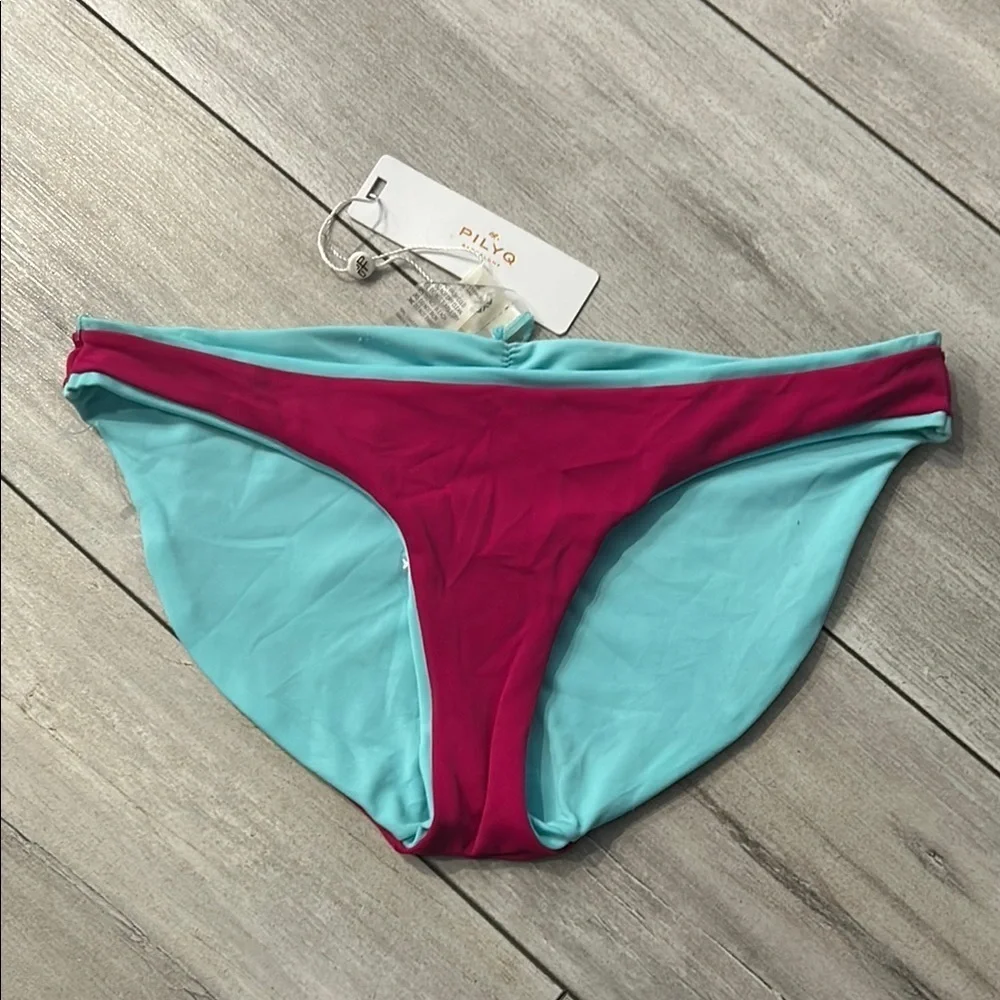 PILYQ blue pink full back bikini swim bottom size small